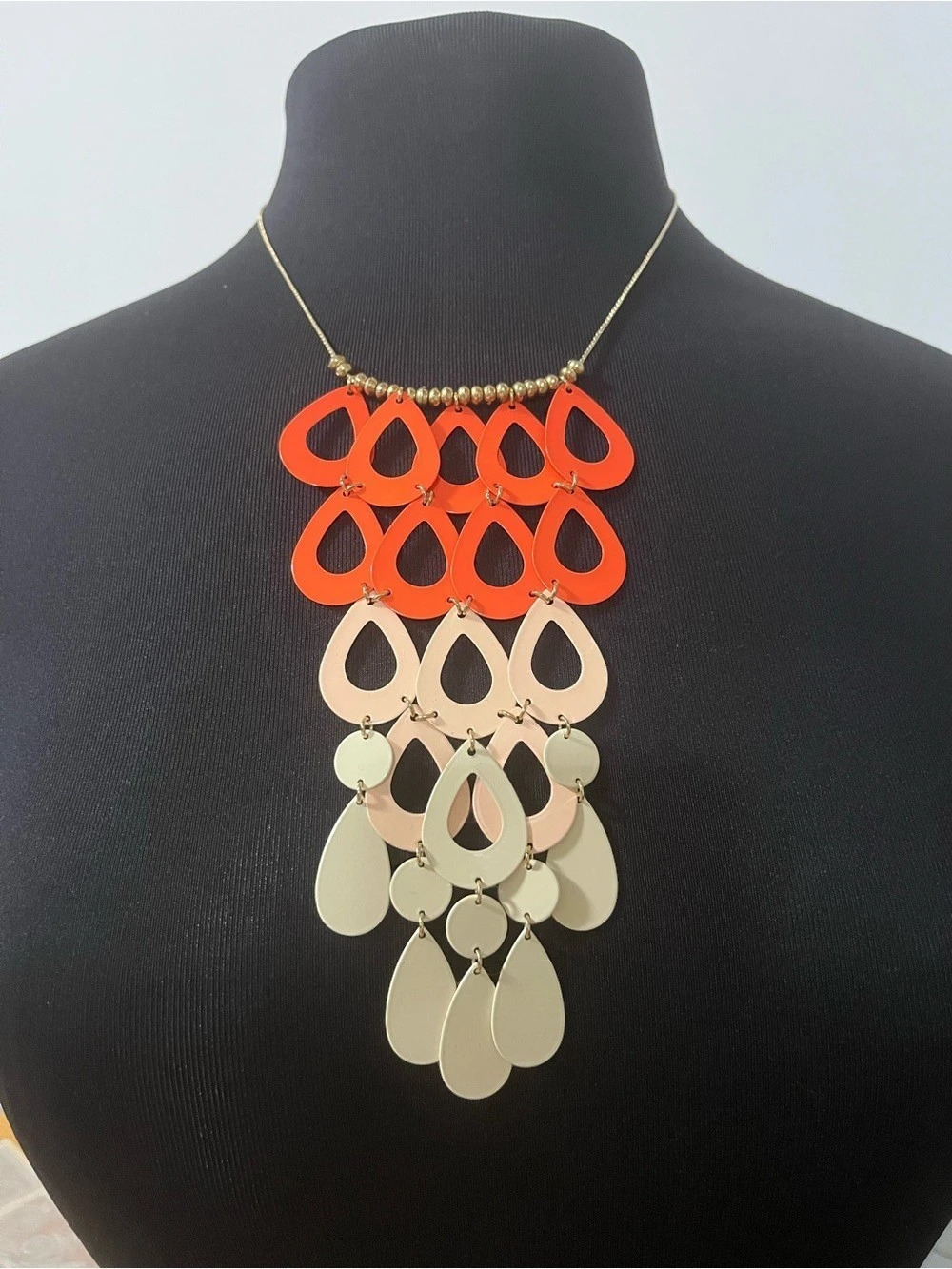 Sarina Accessories Statement Layered Pendant Necklace in Orange & Gold NWT